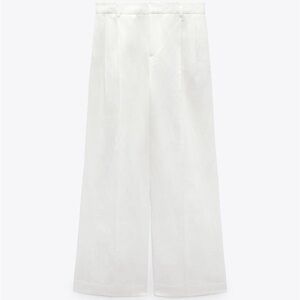 Zara Women’s Linen Blend Pleated Wide-Leg Pants